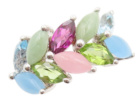 925 Sterling Silver Vintage Ring Marquise Shape Multicolor Gemstone SZ 8 RG31948