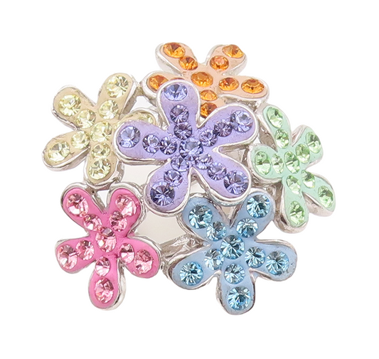 925 Sterling Silver Vintage Ring Multi Color Rhinestone Flowers  Sz 6.5  RG29108