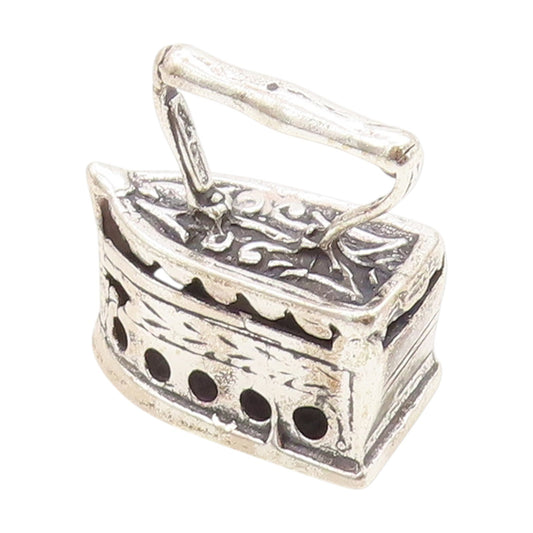 925 Sterling Silver Vintage Decorative Piece Miniature Charcoal Iron Box  TR4073