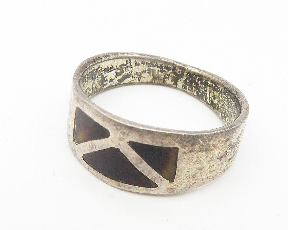 MCA MEXICO 925 Sterling Silver Vintage Inlaid Jasper Pattern Ring Sz 8  RG10882