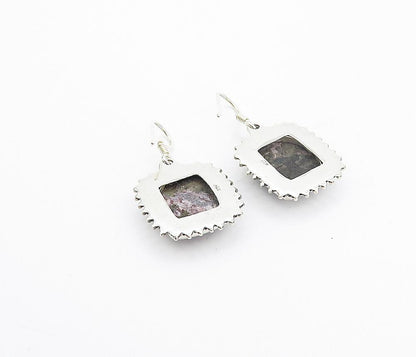 925 Sterling Silver  Vintage Cabochon Cut Jasper Square Drop Earrings  EG3232