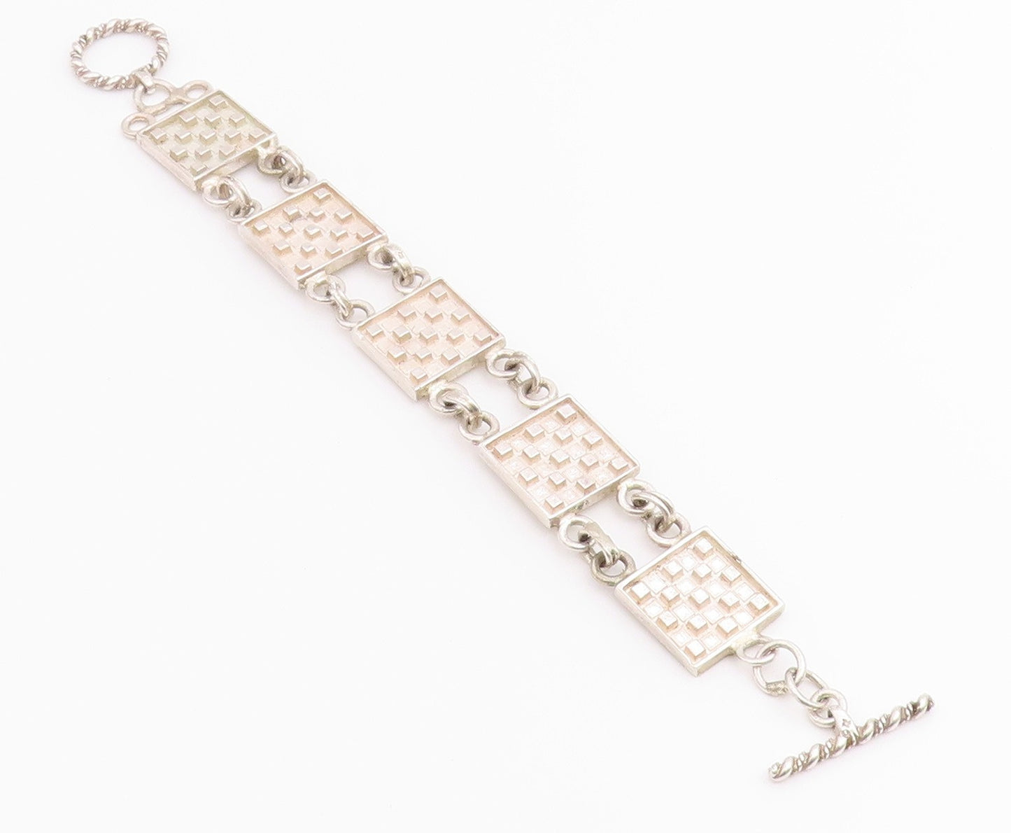 925 Sterling Silver Vintage Bracelet Modernist Geometric Square Link  BT12210