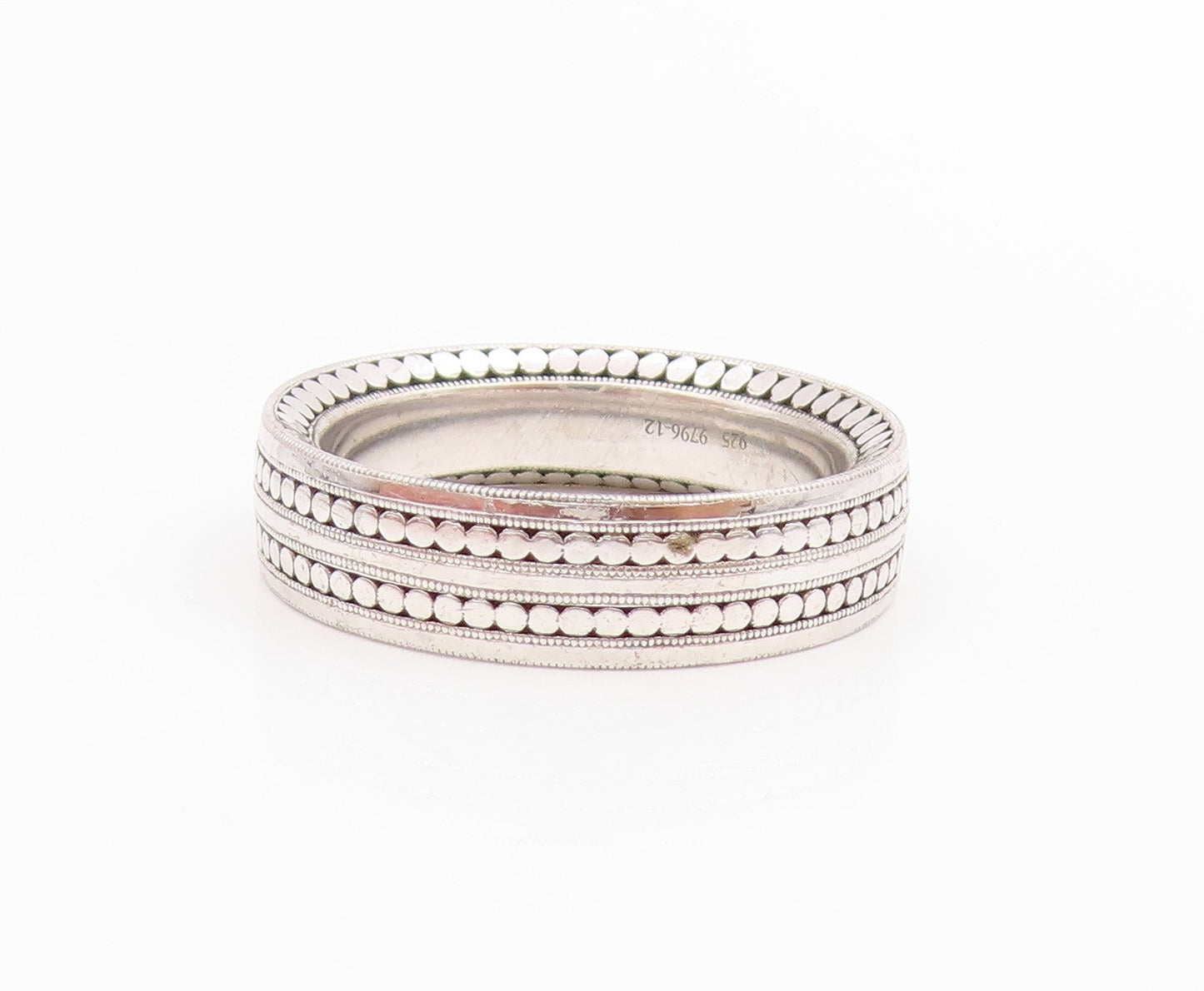 925 Sterling Silver Vintage Ring Geometric Dot Pattern Wide Band  Sz 10  RG34505