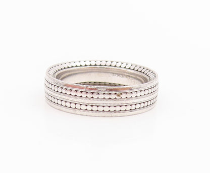 925 Sterling Silver Vintage Ring Geometric Dot Pattern Wide Band  Sz 10  RG34505