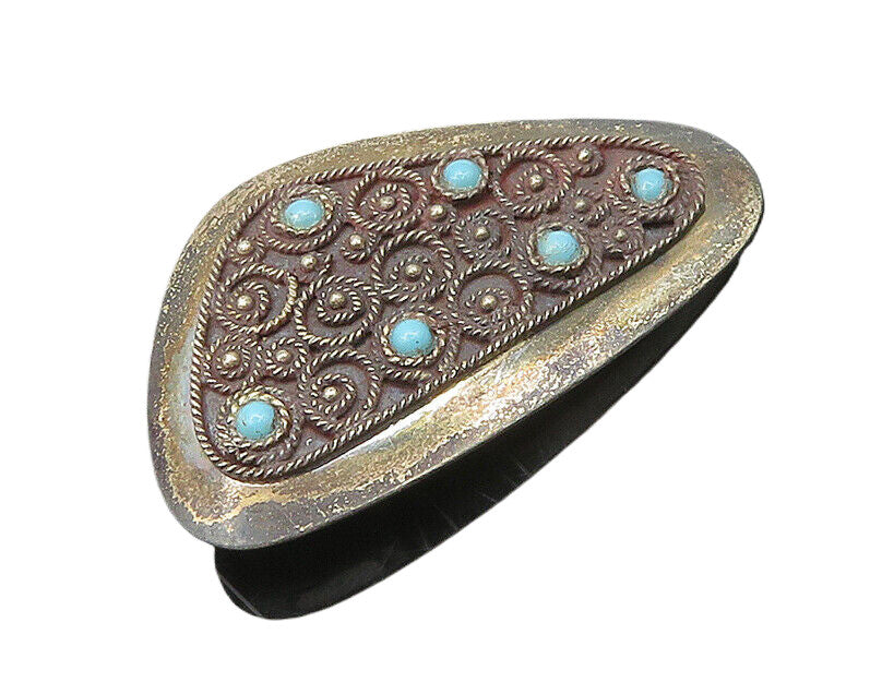 ISRAEL 925 Sterling Silver  Vintage Turquoise Twist Pattern Brooch Pin  BP7688