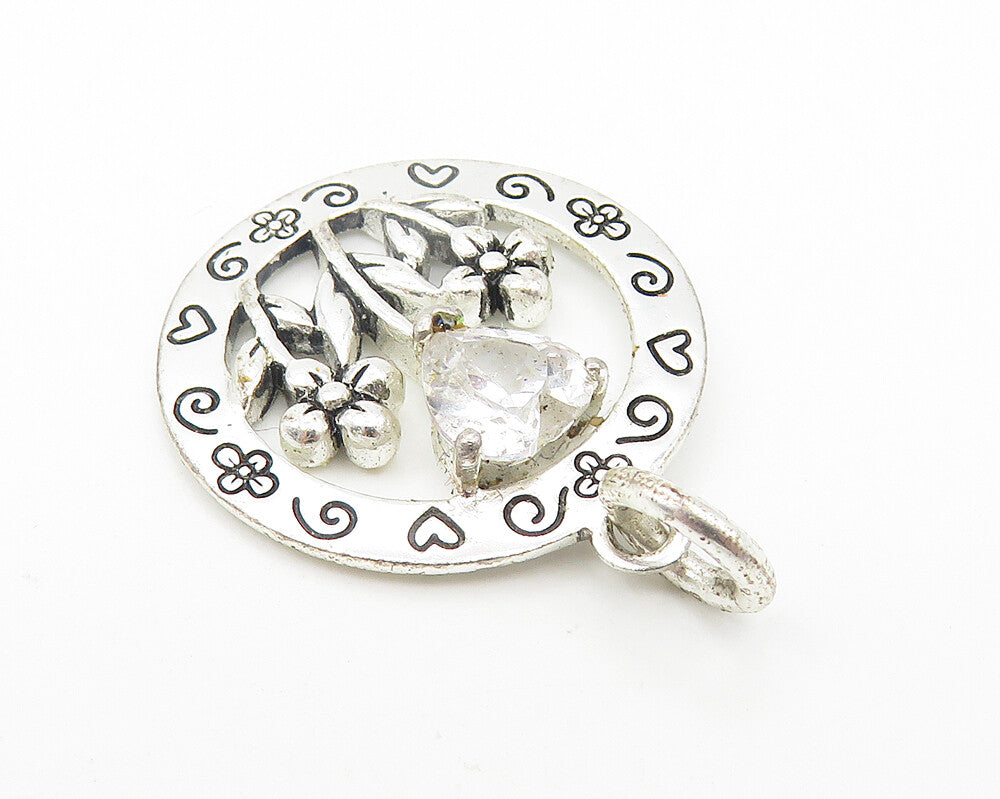 925 Sterling Silver  White Topaz Daughter Love Quote Floral Pendant  PT9304