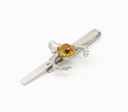 SCOTLAND 925 Silver  Vintage Citrine Shiny Reindeer Head Tie Clip  TR2239