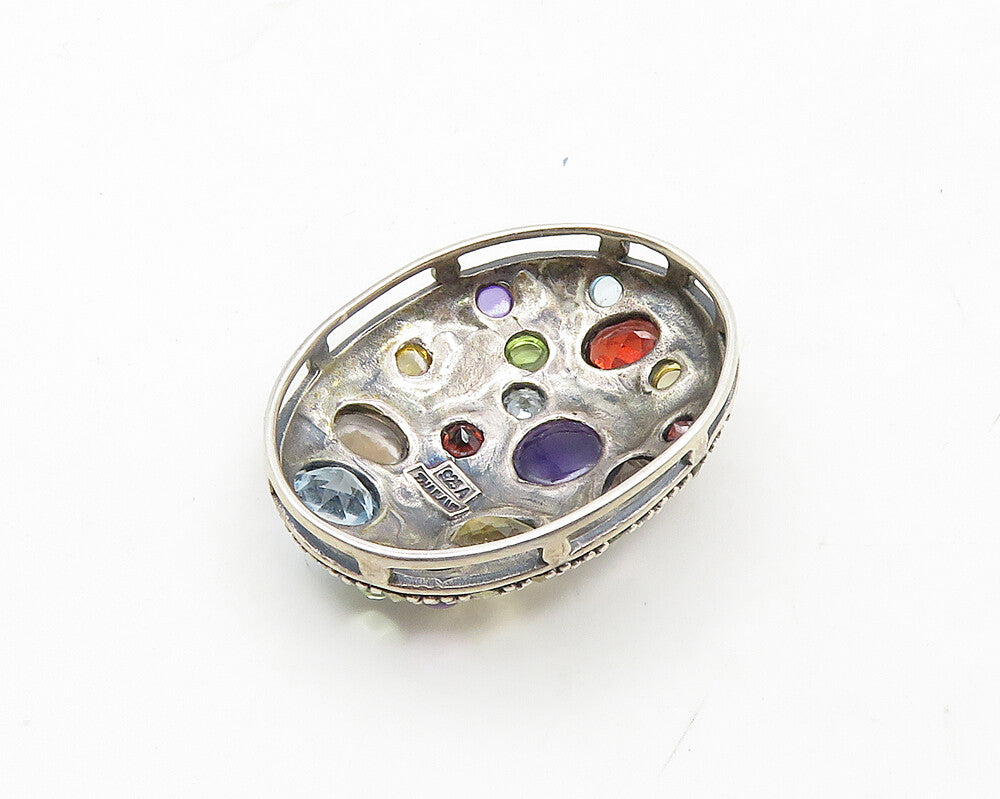 925 Silver  Vintage Topaz Amethyst Peridot & Garnet Oval Dome Pendant  PT15284