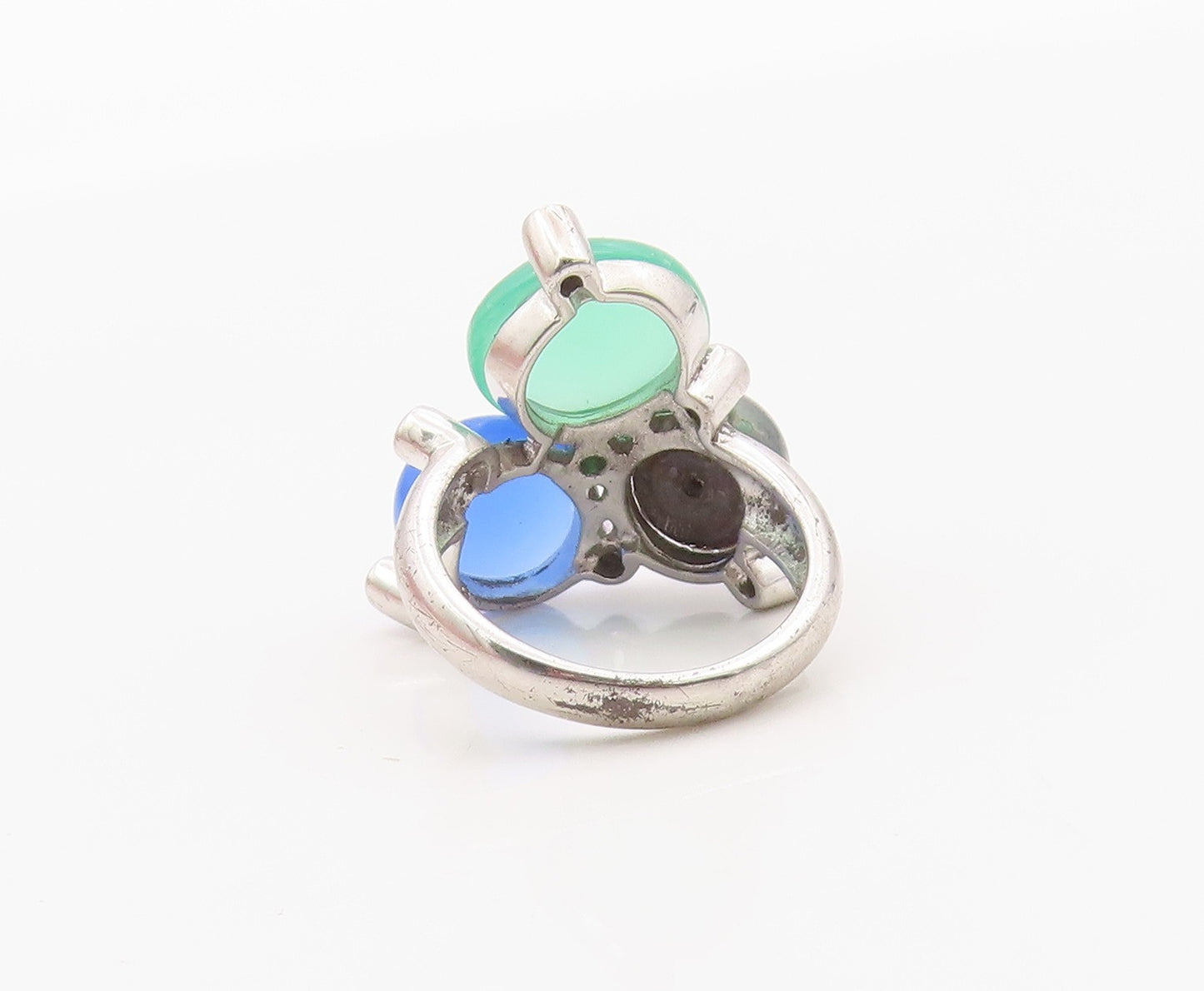 925 Sterling Silver Vintage Ring Pearl & Gemstone Cluster Band  Sz 7  RG36374