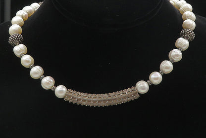 925 Sterling Silver  Vintage Baroque Pearls Beaded Chain Necklace  NE1472
