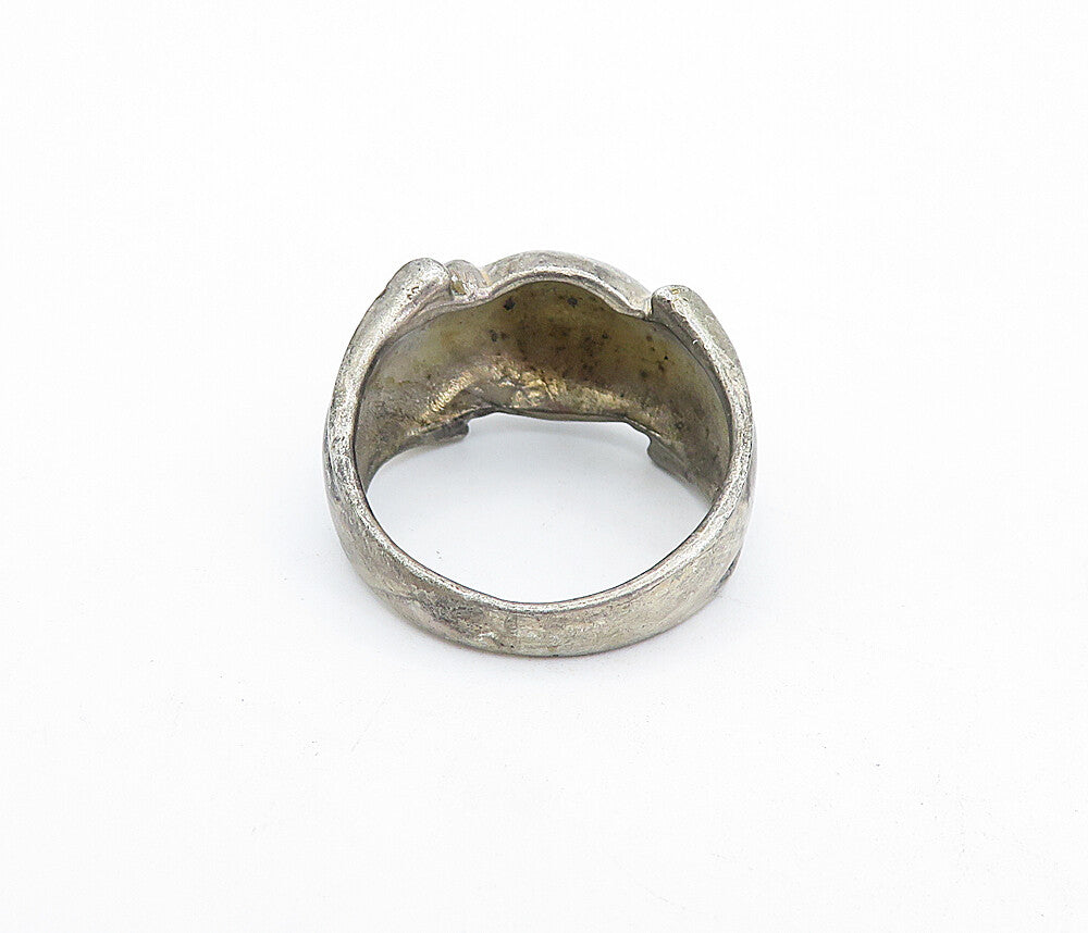 925 Sterling Silver Vintage Antique Dark Tone Dome Band Ring Sz 7 RG4633