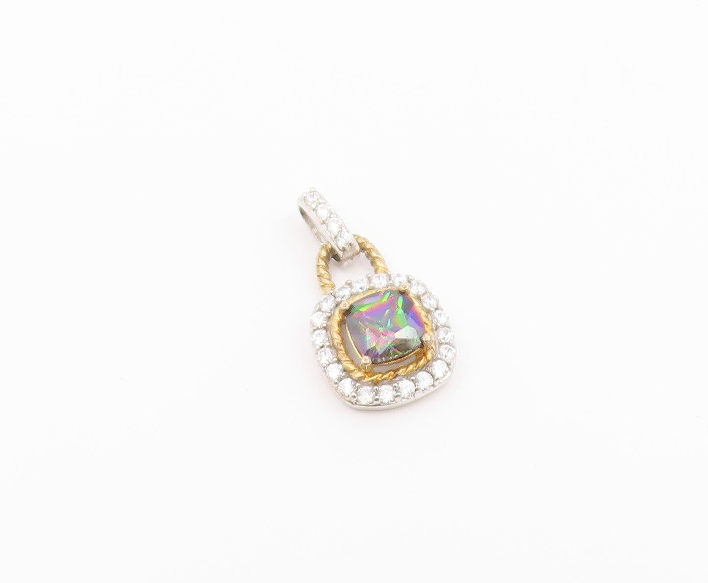 925 Sterling Silver  Vintage Mystic Topaz Two Tone Twist Pendant  PT17405
