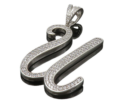 925 Sterling Silver  Shiny Cubic Zirconia Letter U Initial Pendant  PT10440