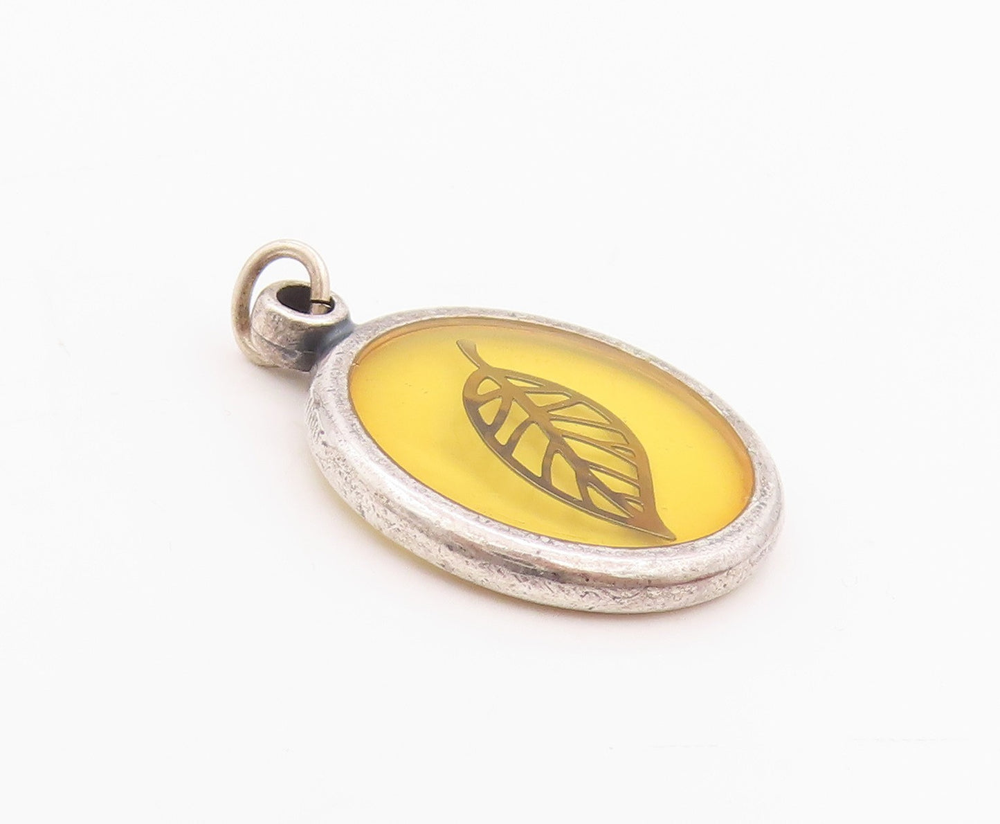 925 Sterling Silver Vintage Pendant Modernist Caged Leaf Design  PT24579
