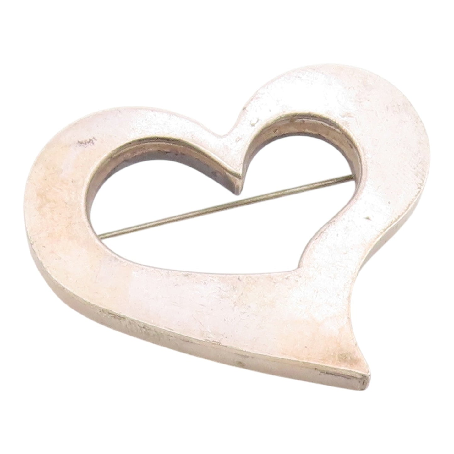MEXICO 925 Sterling Silver  Vintage Smooth Open Love Heart Brooch Pin  BP6596