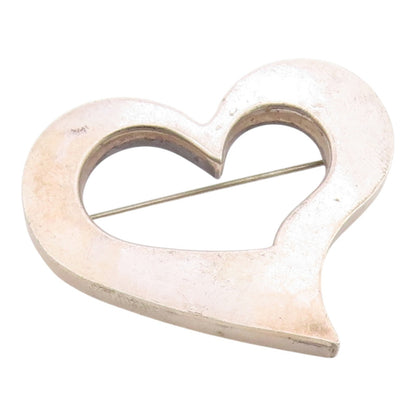 MEXICO 925 Sterling Silver  Vintage Smooth Open Love Heart Brooch Pin  BP6596