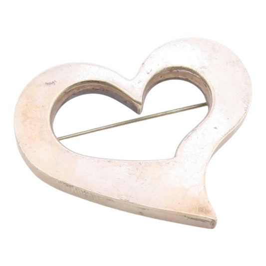 MEXICO 925 Sterling Silver  Vintage Smooth Open Love Heart Brooch Pin  BP6596