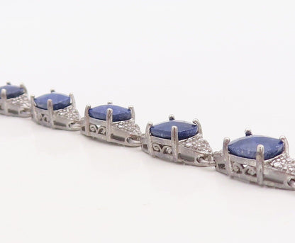925 Sterling Silver Vintage Bracelet Oval Shape Sapphire & CZ Inlay  BT10761