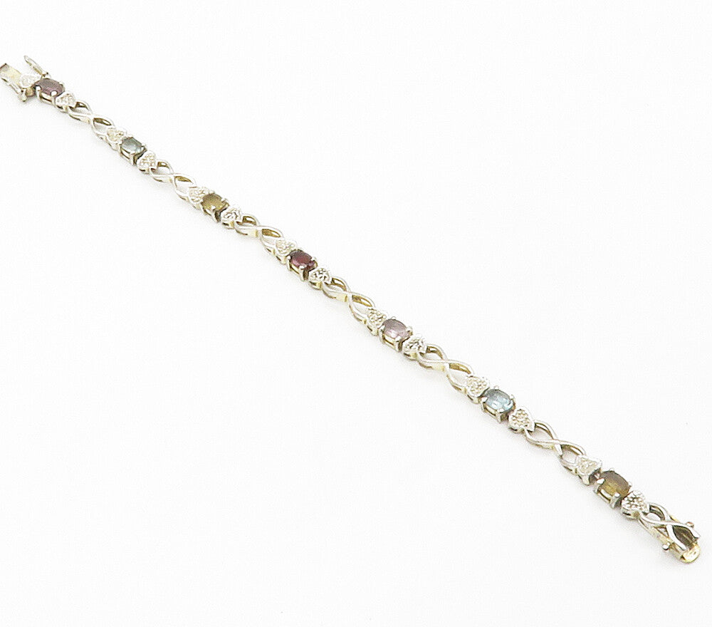 925 Sterling Silver  Genuine Diamonds & Multi Gemstone Chain Bracelet  BT5826