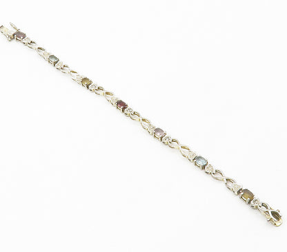 925 Sterling Silver  Genuine Diamonds & Multi Gemstone Chain Bracelet  BT5826