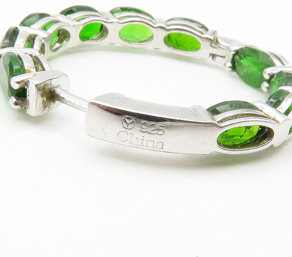 925 Sterling Silver  Green Topaz Shiny Round Hoop Earrings  EG7691