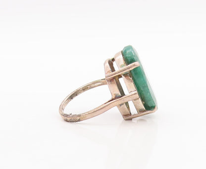 925 Sterling Silver Vintage Ring Minimalist Large Oval Green Gem Sz 8.5 RG29189