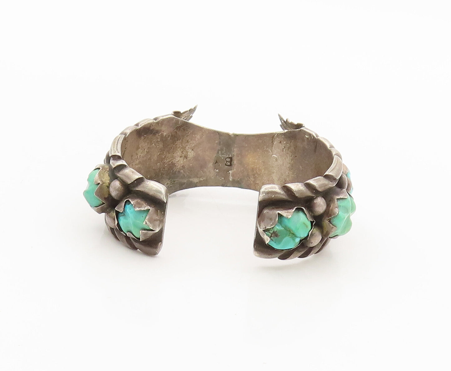 NAVAJO ZUNI 925  Silver  Vintage Antique Turquoise Carved Watch Cuff  TR3674