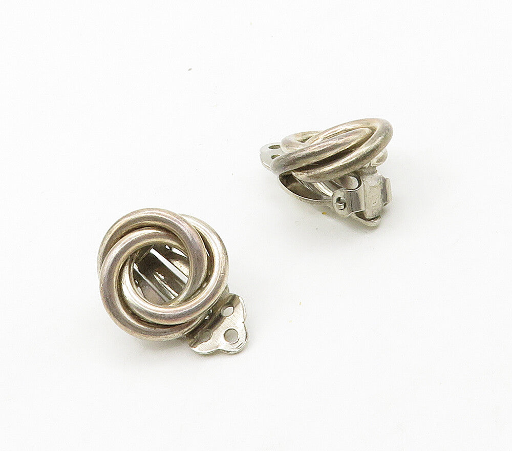 925 Sterling Silver  Vintage Shiny Circle Knot Non Pierce Earrings  EG8192