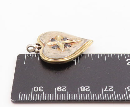 925 Sterling Silver Vintage Pendant Real Diamond Sapphire Heart & Cross  PT25318