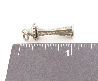 925 Sterling Silver Vintage Pendant 3D Carved Mini England Tower Charm  PT22693