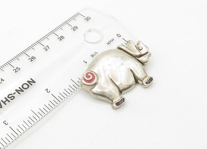 925 Sterling Silver  Vintage Shiny Enamel Detail Pig Motif Brooch Pin  BP8382