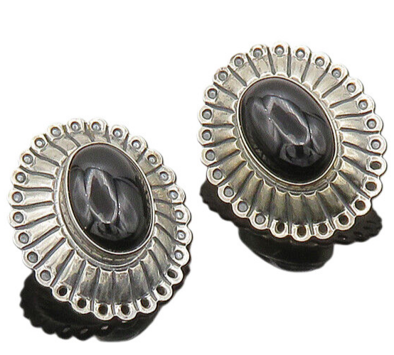 SOUTHWESTERN 925 Sterling Silver Vintage Black Onyx Drop Earrings EG10780