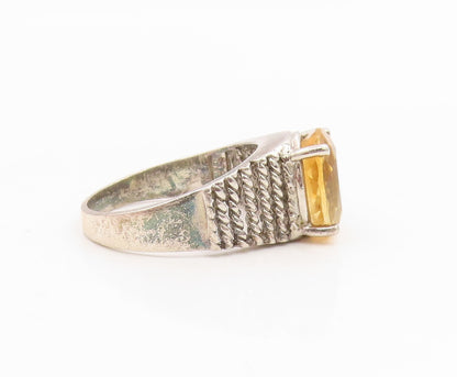 925 Sterling Silver Vintage Ring Oval Cut Citrine Textured Band  Sz 6  RG34912