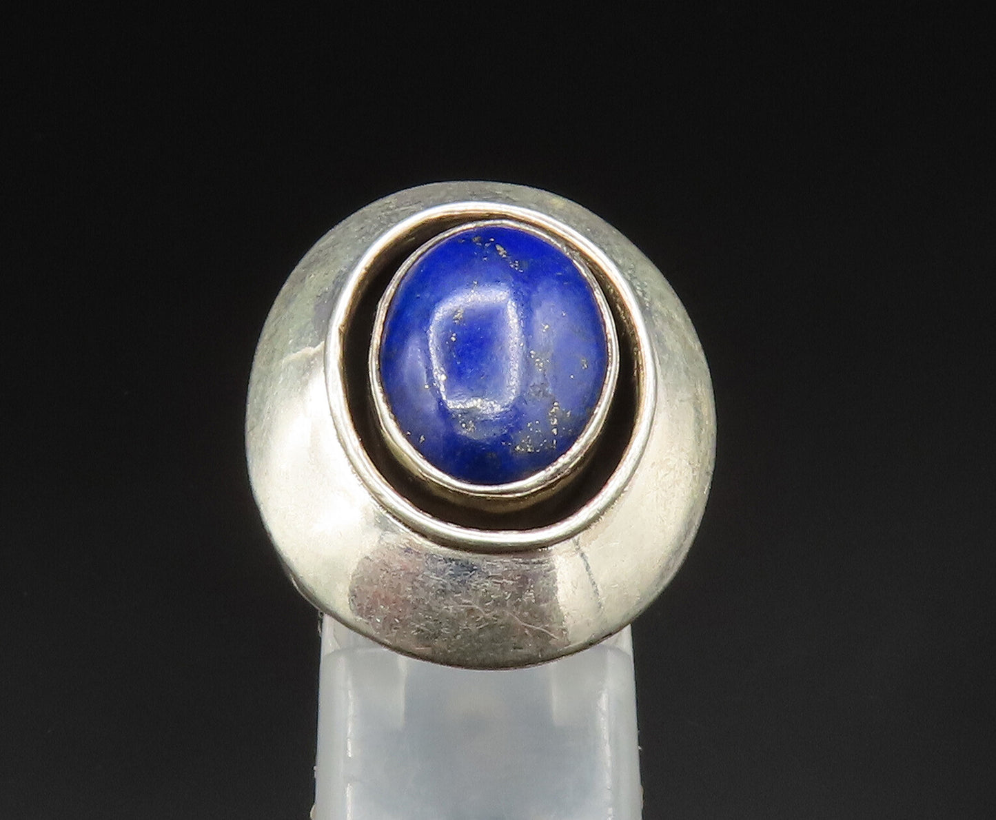 925 Silver  Vintage Cabochon Cut Lapis Lazuli Oval Frame Ring Sz 6.5  RG24571