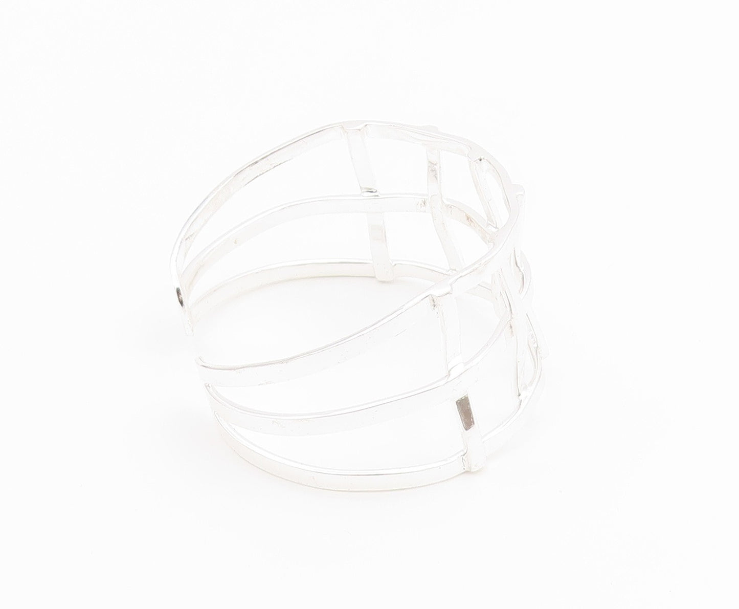 925 Sterling Silver  Shiny Polished Open Square Design Cuff Bracelet  BT7117