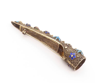 925 Sterling Silver Vintage Brooch CHINESE EXPORT Gold Plated Gemstones  BP11531