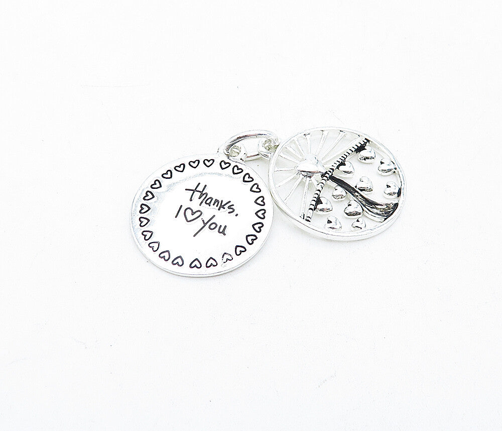 925 Sterling Silver  Shiny Etched Mother Love Quote Hearts Pendant  PT2935