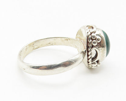 925 Sterling Silver  Vintage Cabochon Cut Malachite Band Ring Sz 7  RG11453