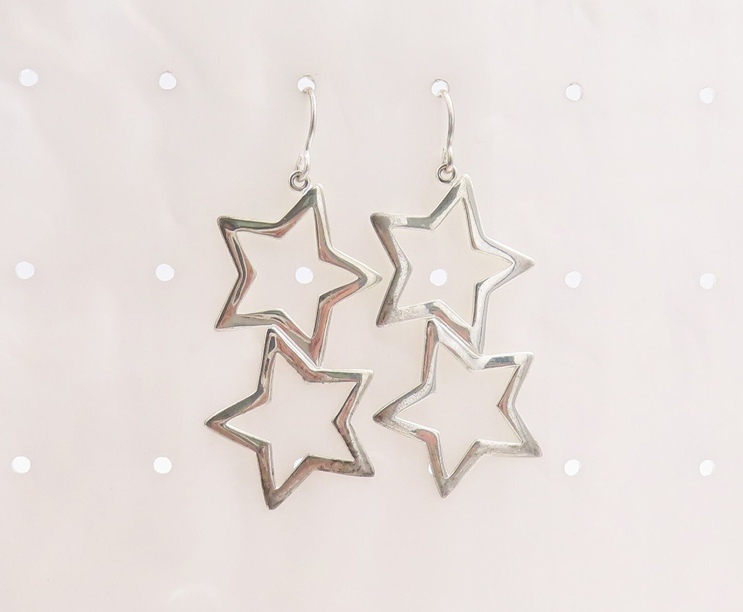 925 Sterling Silver Vintage Earrings Dangling Drop Cutout Stars  EG13306
