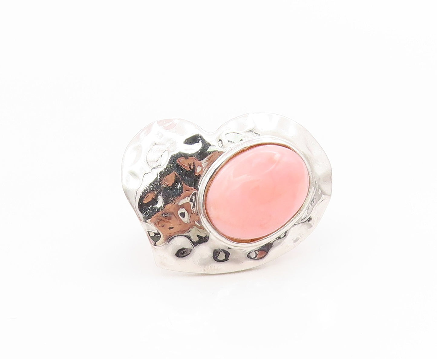 925 Sterling Silver Vintage Ring Pink Opal Modernist Love Heart  Sz 7  RG34529