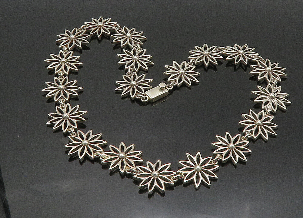 BARRA 925 Sterling Silver Vintage Shiny Open Flower Motif Chain Necklace NE3308