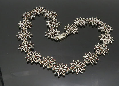 BARRA 925 Sterling Silver Vintage Shiny Open Flower Motif Chain Necklace NE3308