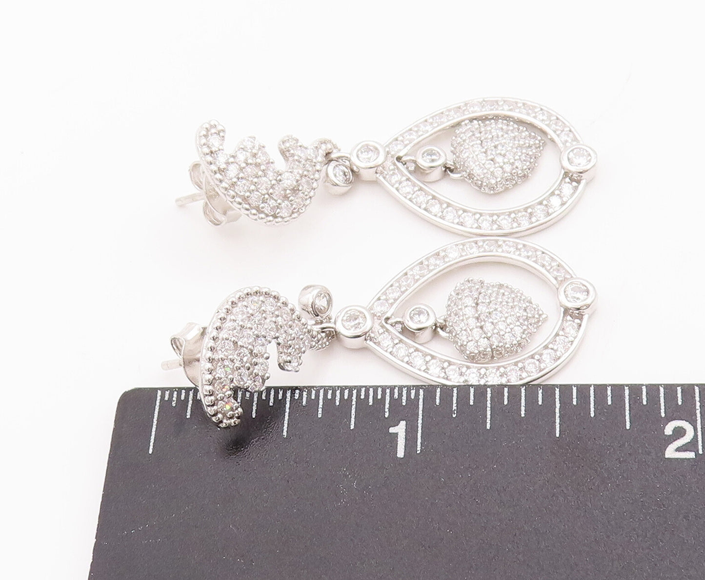 925 Sterling Silver Vintage Earrings Carved Dangling CZ Squirrel Nut  EG13018