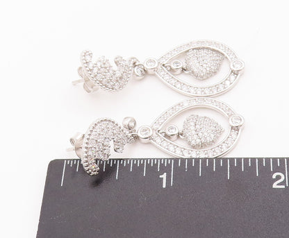 925 Sterling Silver Vintage Earrings Carved Dangling CZ Squirrel Nut  EG13018