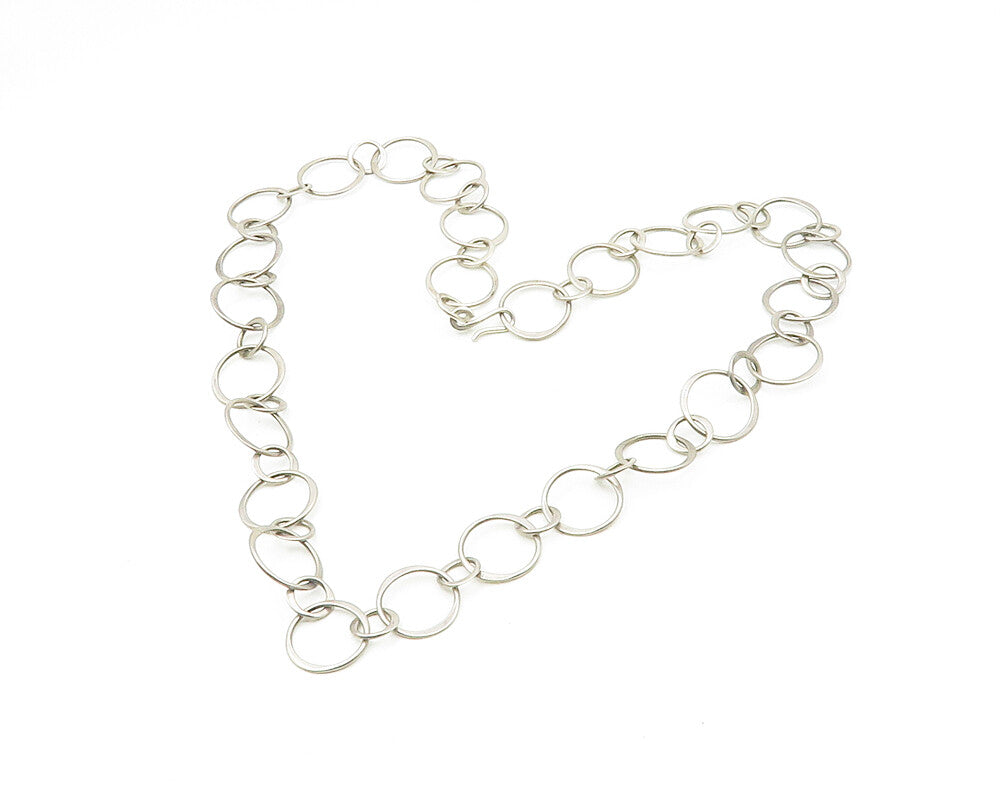 MEXICO 925 Sterling Silver  Vintage Open Circle Link Chain Necklace  NE3068