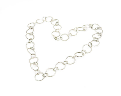 MEXICO 925 Sterling Silver  Vintage Open Circle Link Chain Necklace  NE3068