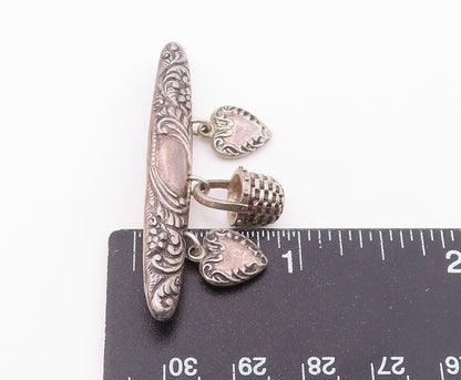 925 Sterling Silver  Vintage Love Hearts & Basket Charmed Brooch Pin  BP8528