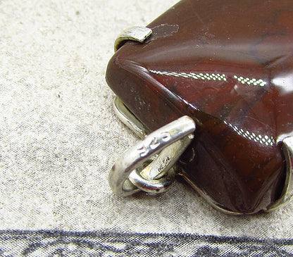 925 Sterling Silver  Vintage Cabochon Cut Jasper Drop Pendant  PT1652