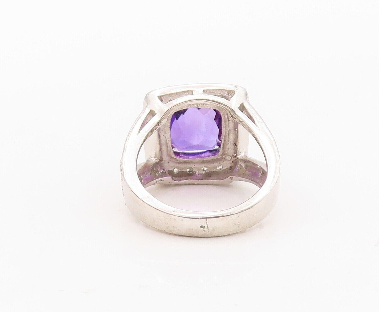925 Sterling Silver Vintage Ring Rectangle Amethyst & Topaz Inlay  Sz 7  RG29990