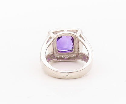 925 Sterling Silver Vintage Ring Rectangle Amethyst & Topaz Inlay  Sz 7  RG29990